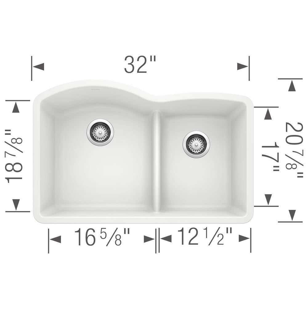 Diamond SILGRANIT 32'' 60/40 Double Bowl Undermount Kitchen Sink with Low Divide - Anthracite