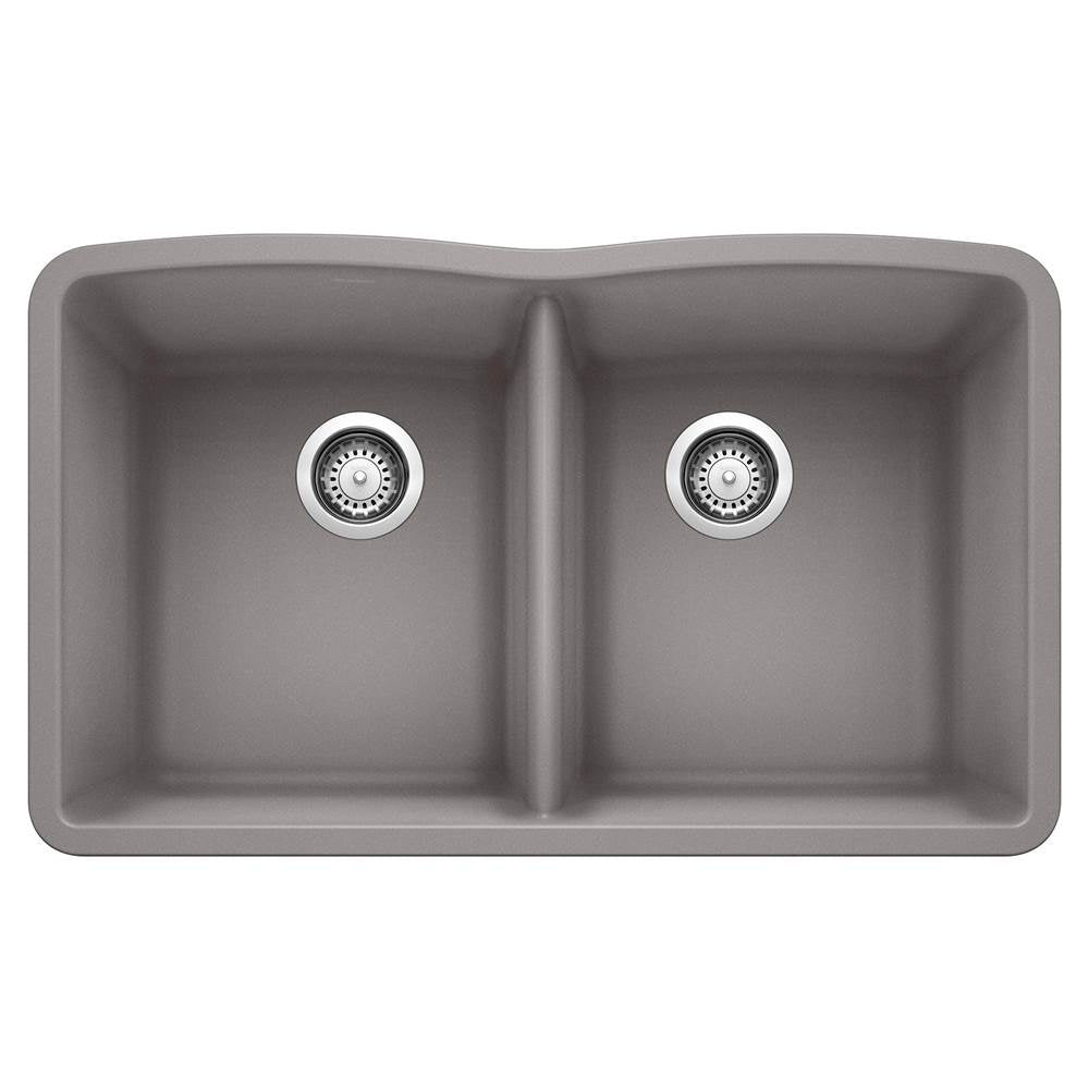 Blanco - Diamond SILGRANIT 32'' 50/50 Double Bowl Undermount Kitchen Sink - Metallic Gray - Metallic Gray