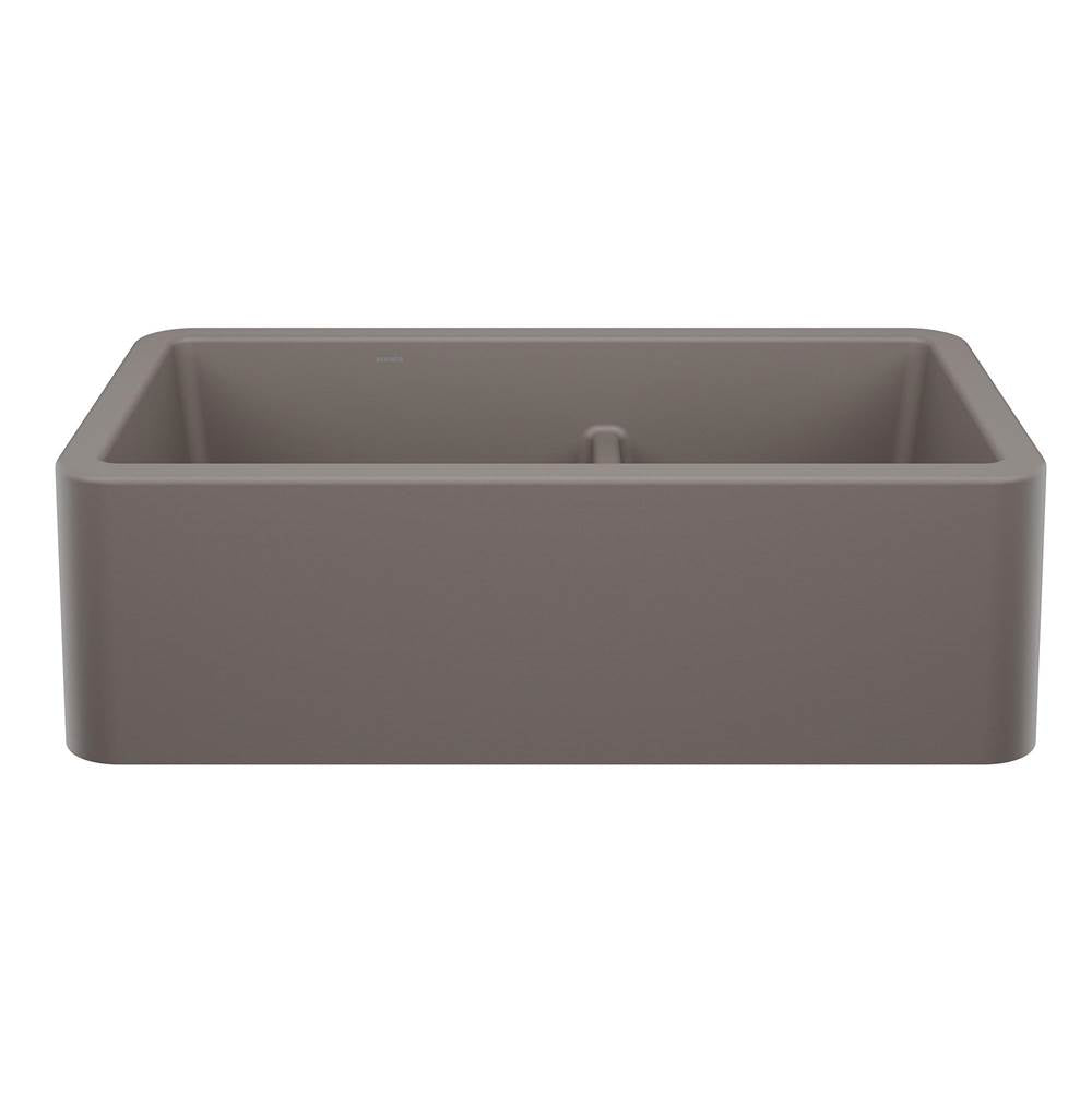 Blanco - Ikon SILGRANIT 33'' Double Bowl Apron-Front Farmhouse Sink with Low Divide - Volcano Gray - Volcano Gray