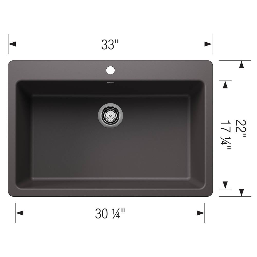 Liven SILGRANIT 33'' Super Single Dual Mount Kitchen Sink - Coal Black
