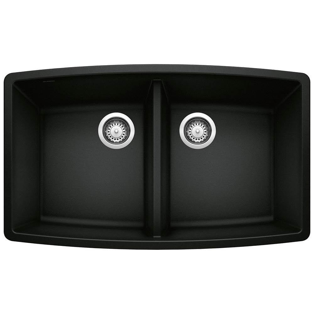 Blanco - Performa SILGRANIT 33'' 50/50 Double Bowl Undermount Kitchen Sink - Coal Black - Coal Black