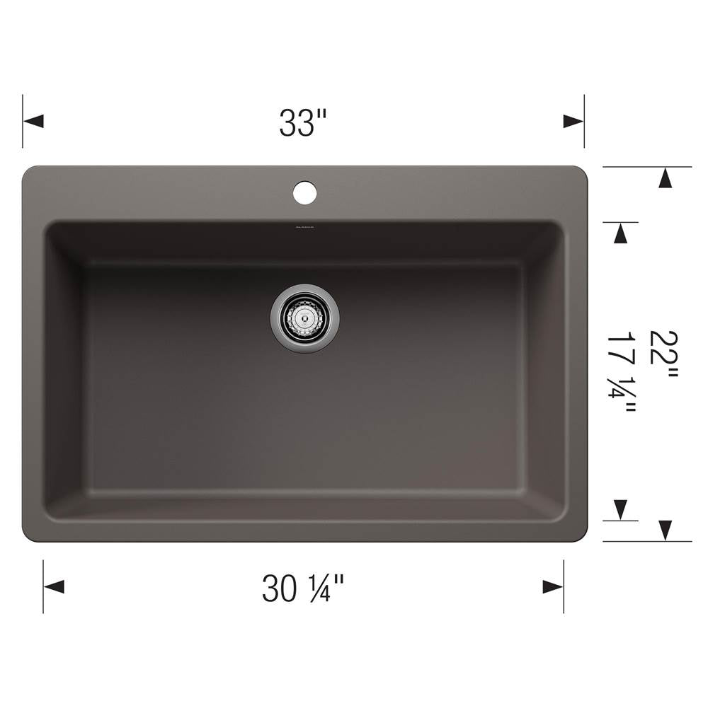 Liven SILGRANIT 33'' Super Single Dual Mount Kitchen Sink - Coal Black