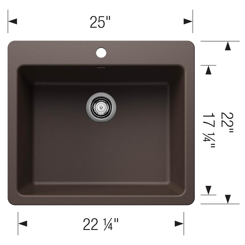 Liven SILGRANIT 25'' Single Bowl Dual Mount Kitchen Sink - Coal Black