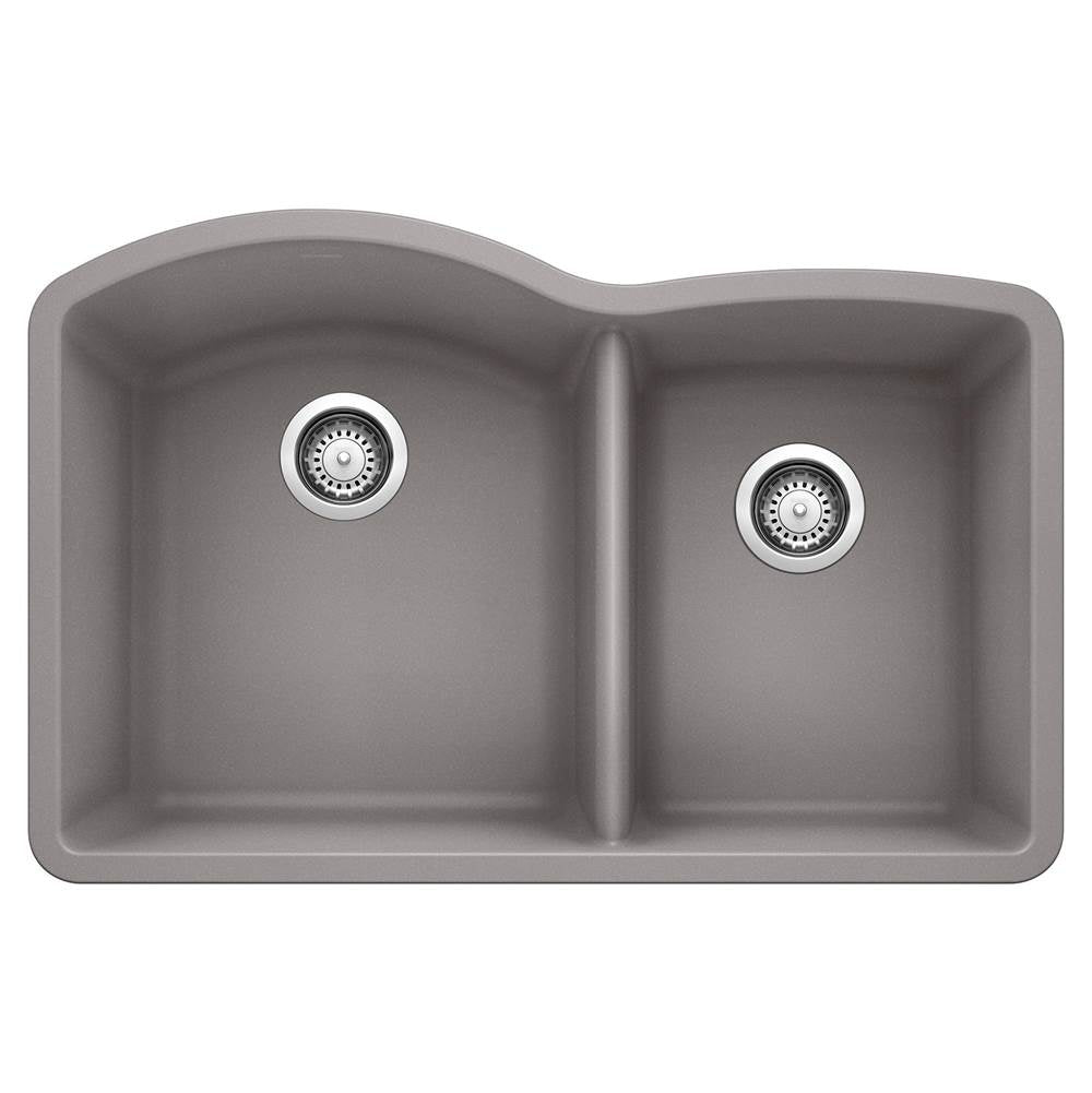 Blanco - Diamond SILGRANIT 32'' 60/40 Double Bowl Undermount Kitchen Sink - Metallic Gray - Metallic Gray