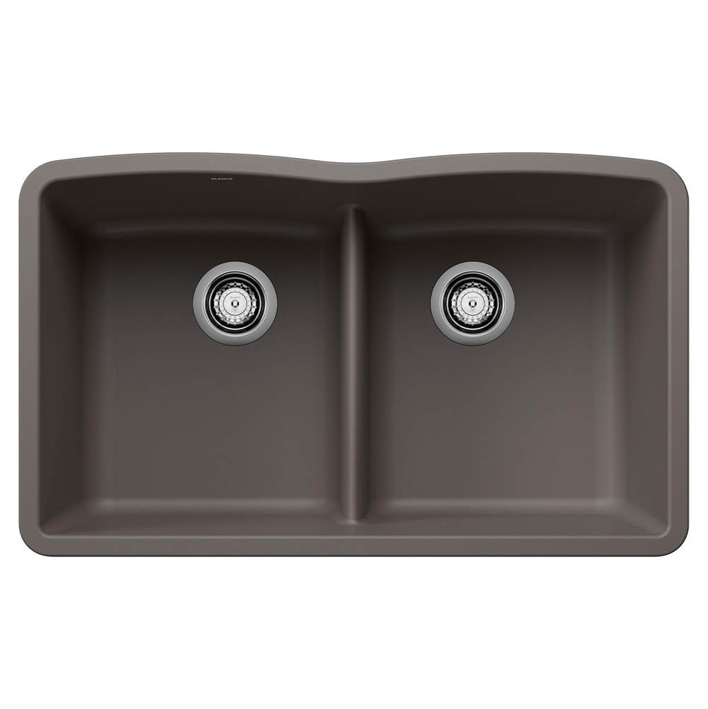 Blanco - Diamond SILGRANIT 32'' 50/50 Double Bowl Undermount Kitchen Sink with Low Divide - Volcano Gray - Volcano Gray