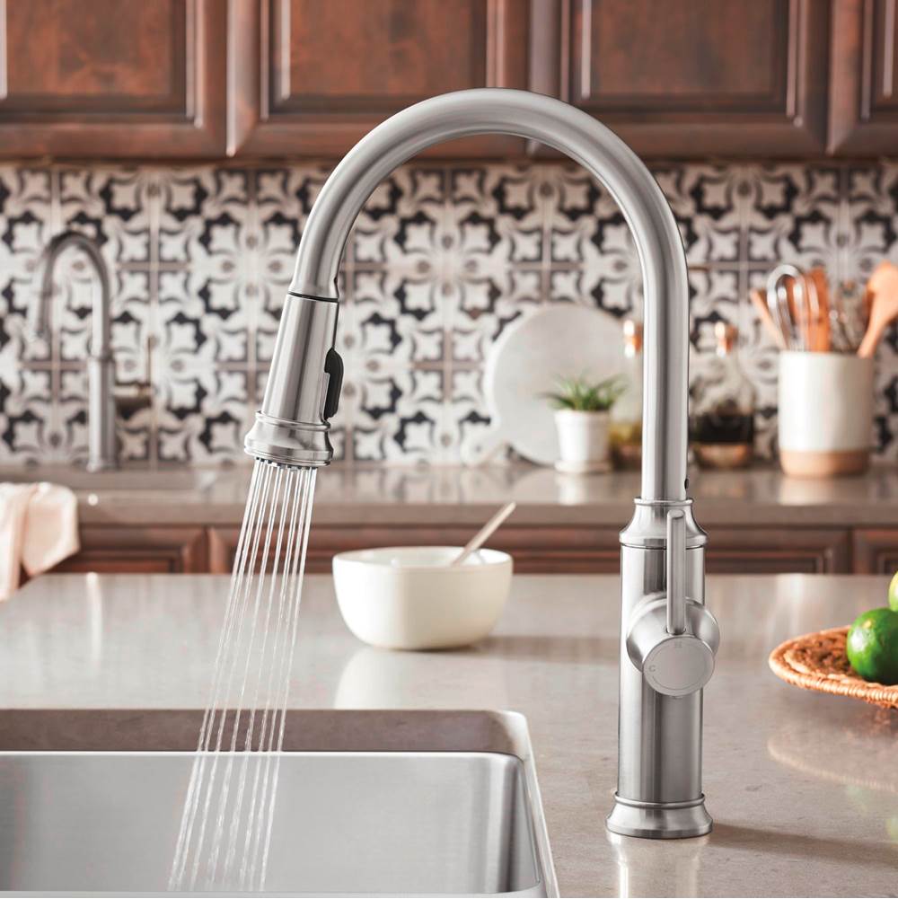Empressa High Arc Pull-Down Dual-Spray Kitchen Faucet - PVD Steel