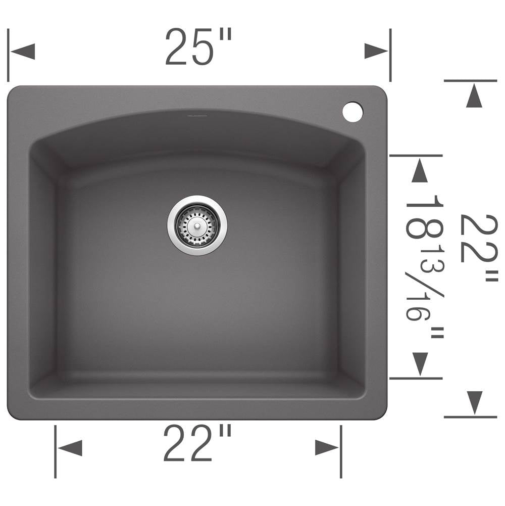 Diamond SILGRANIT 25'' Single Bowl Dual Mount Kitchen Sink - Cafe