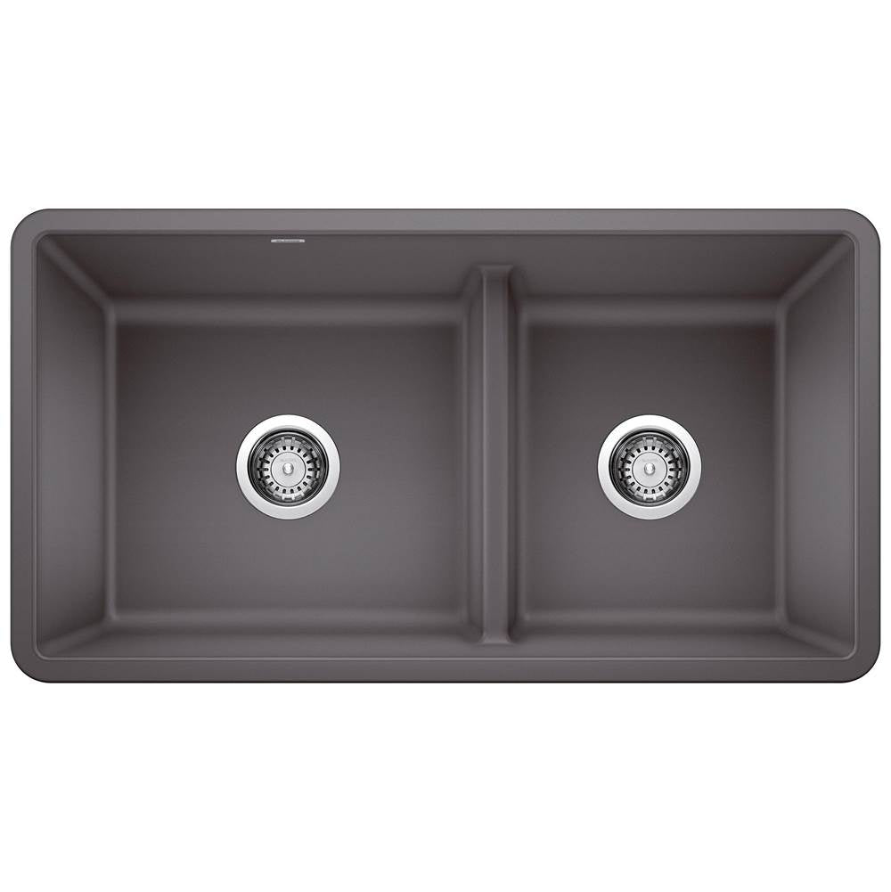 Blanco - Precis SILGRANIT 33'' 60/40 Reversible Double Bowl Undermount Kitchen Sink with Low Divide - Cinder - Cinder