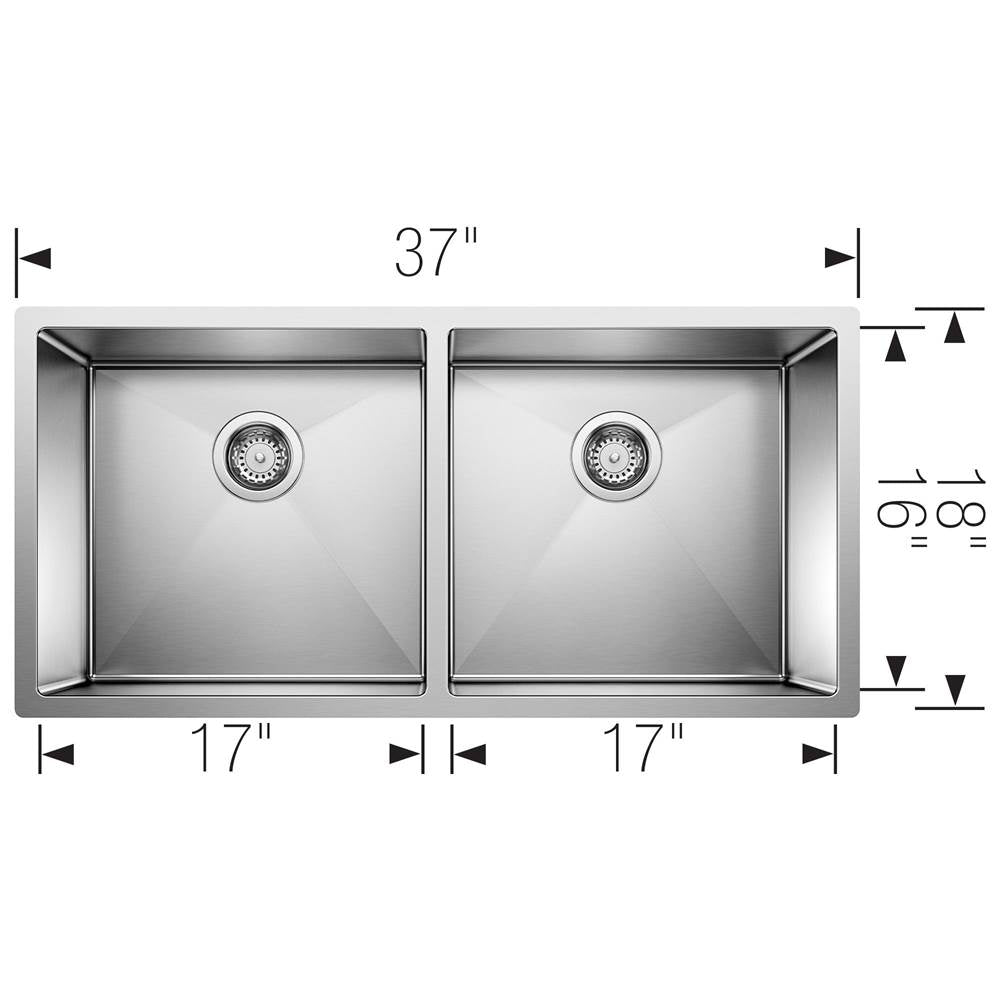 Precision R10 37'' 50/50 Double Bowl Undermount Stainless Steel Kitchen Sink