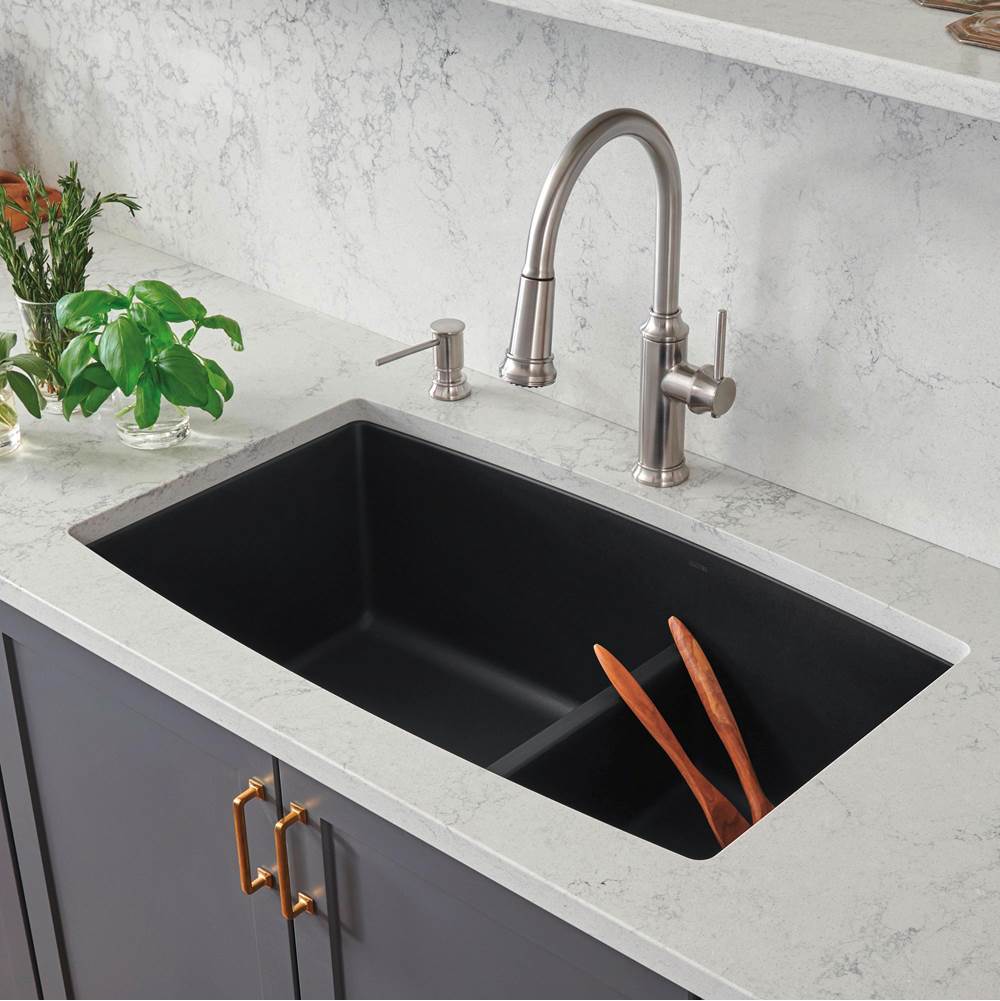 Performa SILGRANIT 33'' 60/40 Double Bowl Undermount Kitchen Sink with Low Divide - White