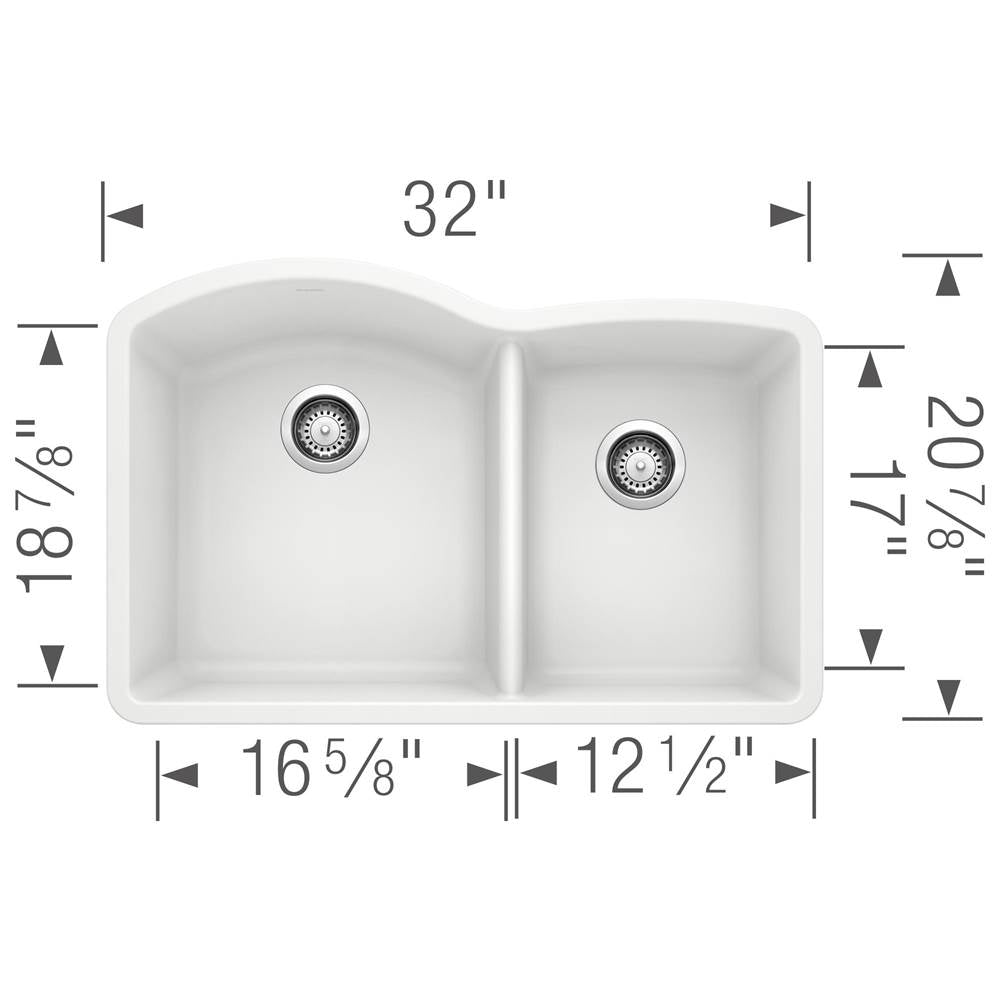 Diamond SILGRANIT 32'' 60/40 Double Bowl Undermount Kitchen Sink - Cafe