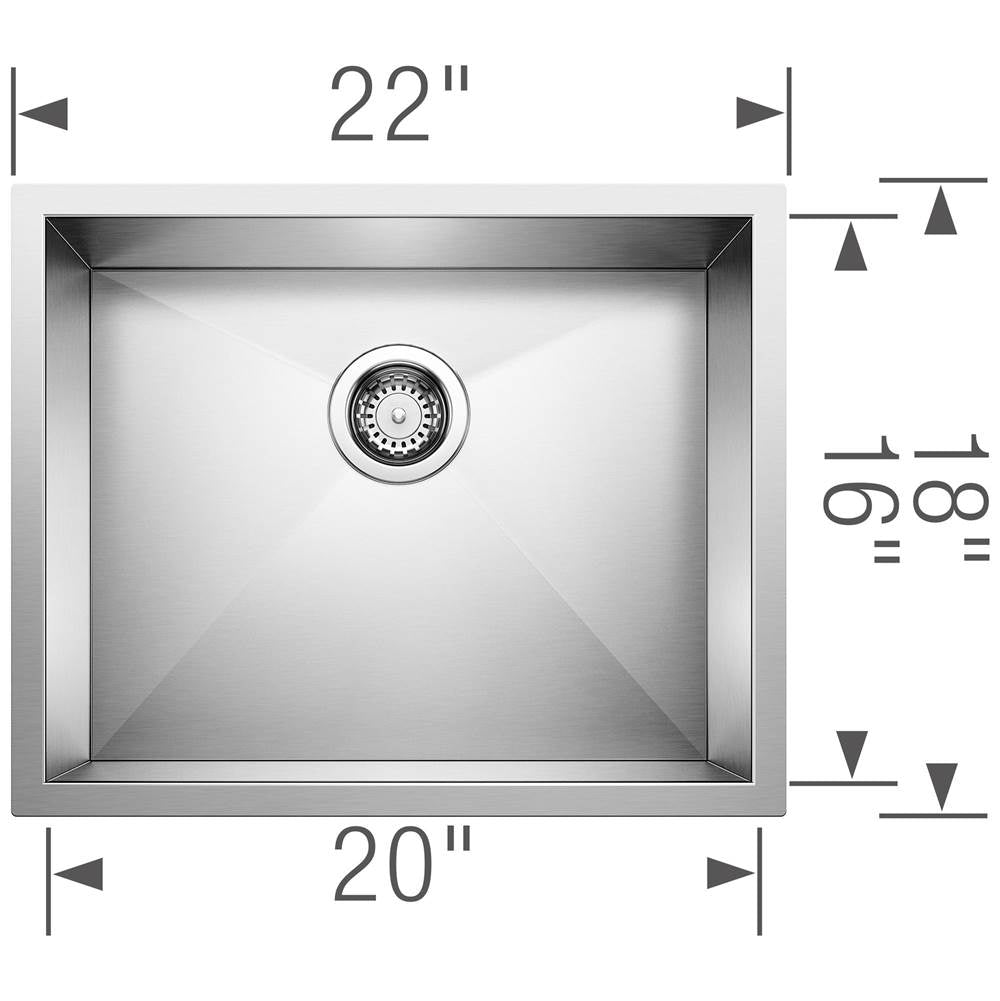 Precision R0 22'' Single Bowl Undermount Stainless Steel Kitchen Sink