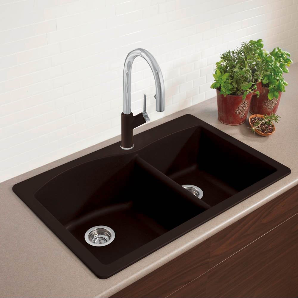 Diamond SILGRANIT 33'' 60/40 Double Bowl Dual Mount Kitchen Sink - Cafe