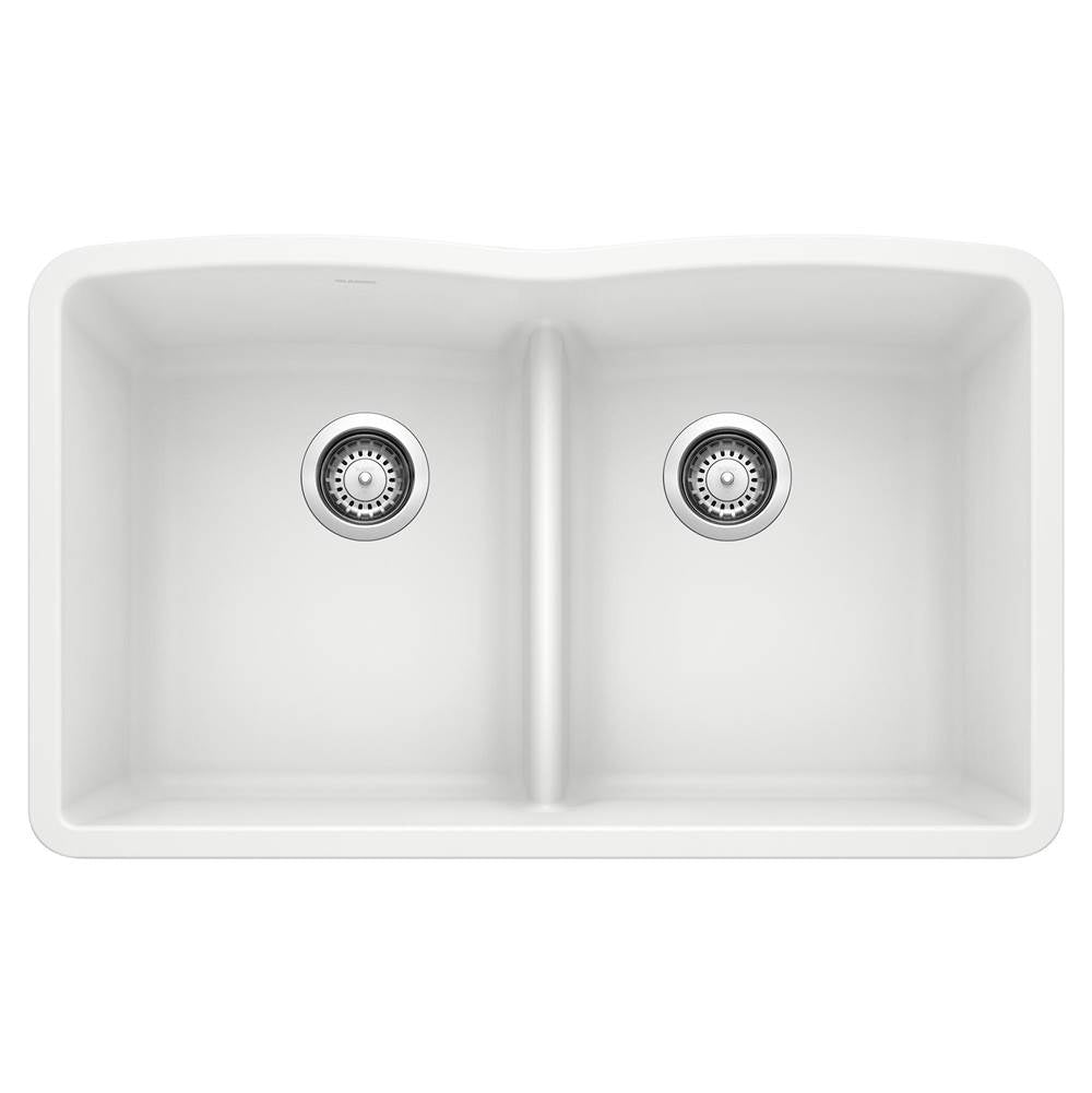 Blanco - Diamond SILGRANIT 32'' 50/50 Double Bowl Undermount Kitchen Sink with Low Divide - White - White