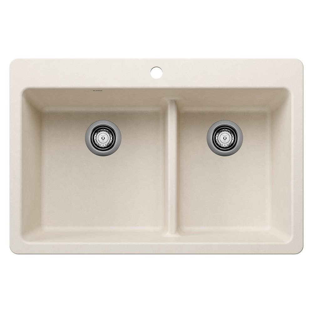 Blanco - Liven SILGRANIT 33'' 60/40 Double Bowl Dual Mount Kitchen Sink with Low Divide - Soft White - Soft White
