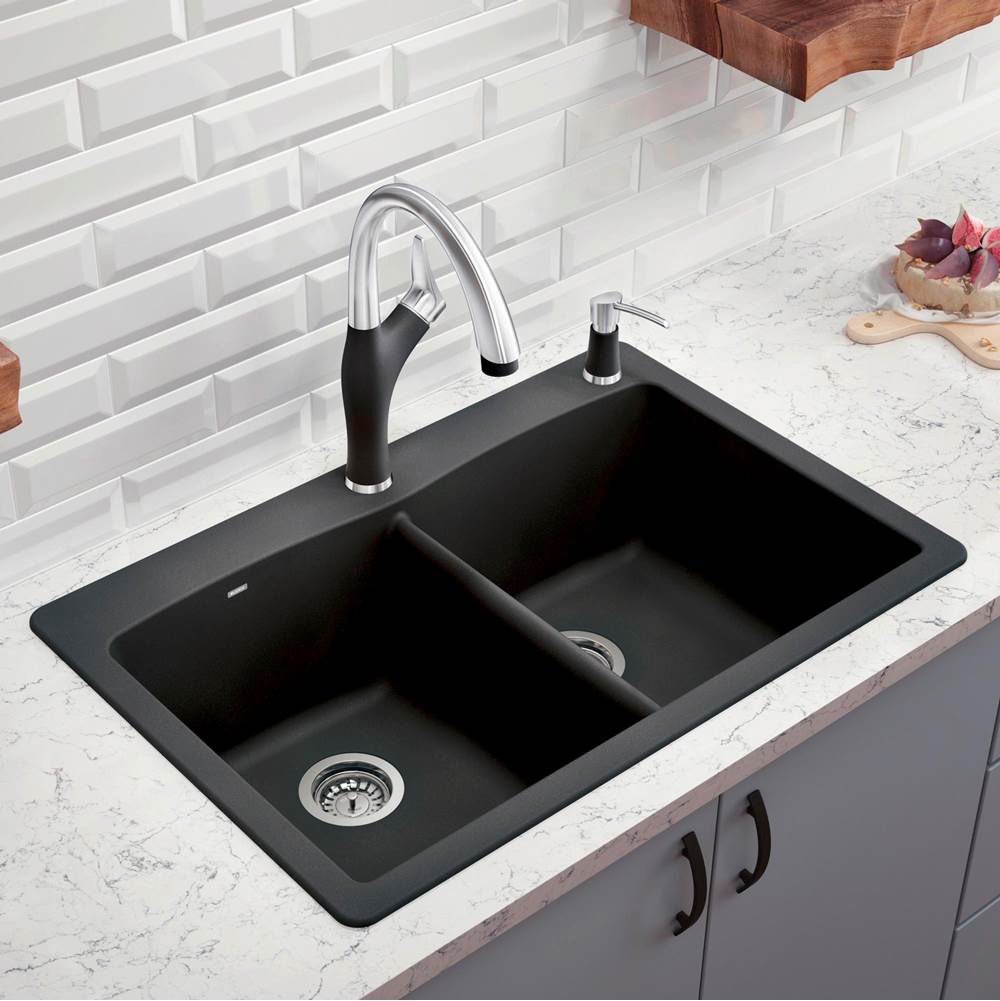 Diamond SILGRANIT 33'' 50/50 Double Bowl Dual Mount Kitchen Sink - Cafe