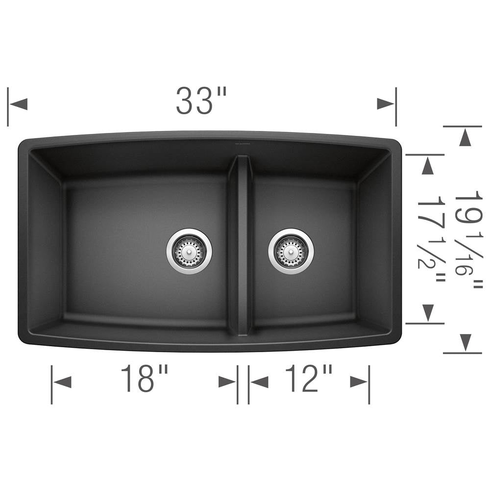 Performa SILGRANIT 33'' 60/40 Double Bowl Undermount Kitchen Sink with Low Divide - White