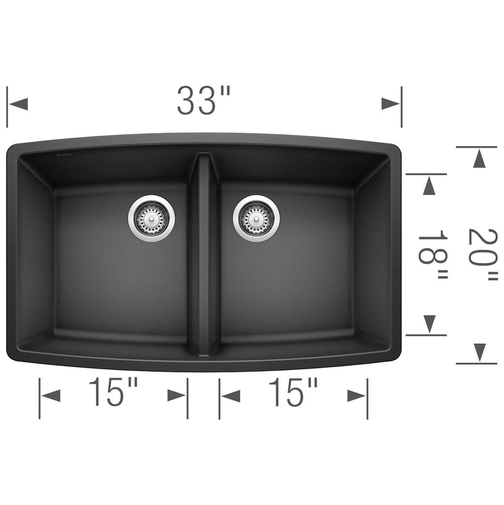 Performa SILGRANIT 33'' 50/50 Double Bowl Undermount Kitchen Sink - Cafe