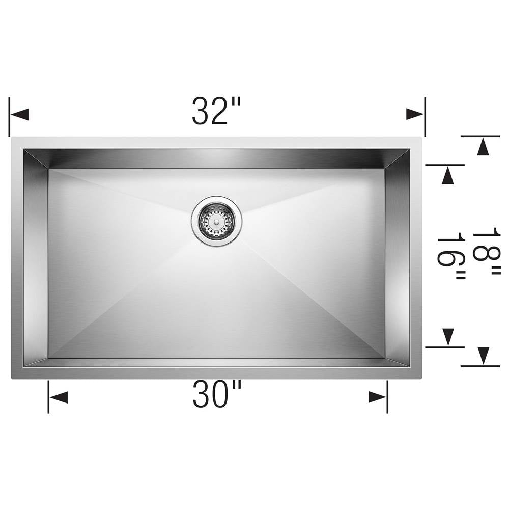 Precision R0 32'' Super Single Bowl Undermount Stainless Steel Kitchen Sink