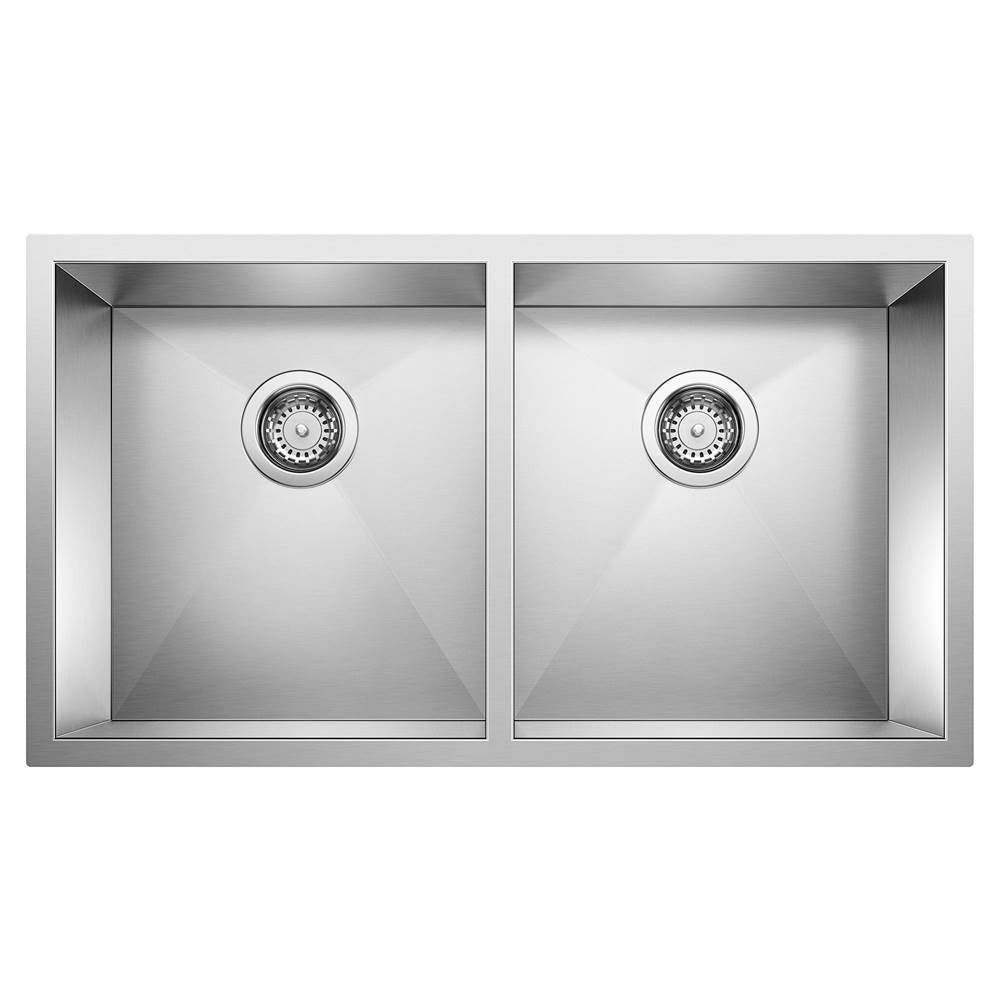 Blanco - Precision R0 28'' 50/50 Double Bowl Undermount Stainless Steel Kitchen Sink - Satin Polish