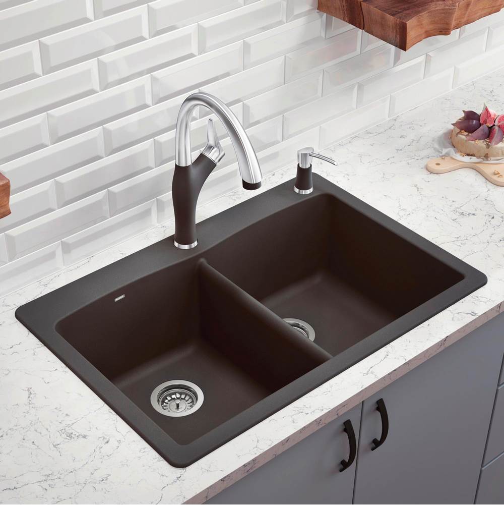 Diamond SILGRANIT 33'' 50/50 Double Bowl Dual Mount Kitchen Sink - Cafe