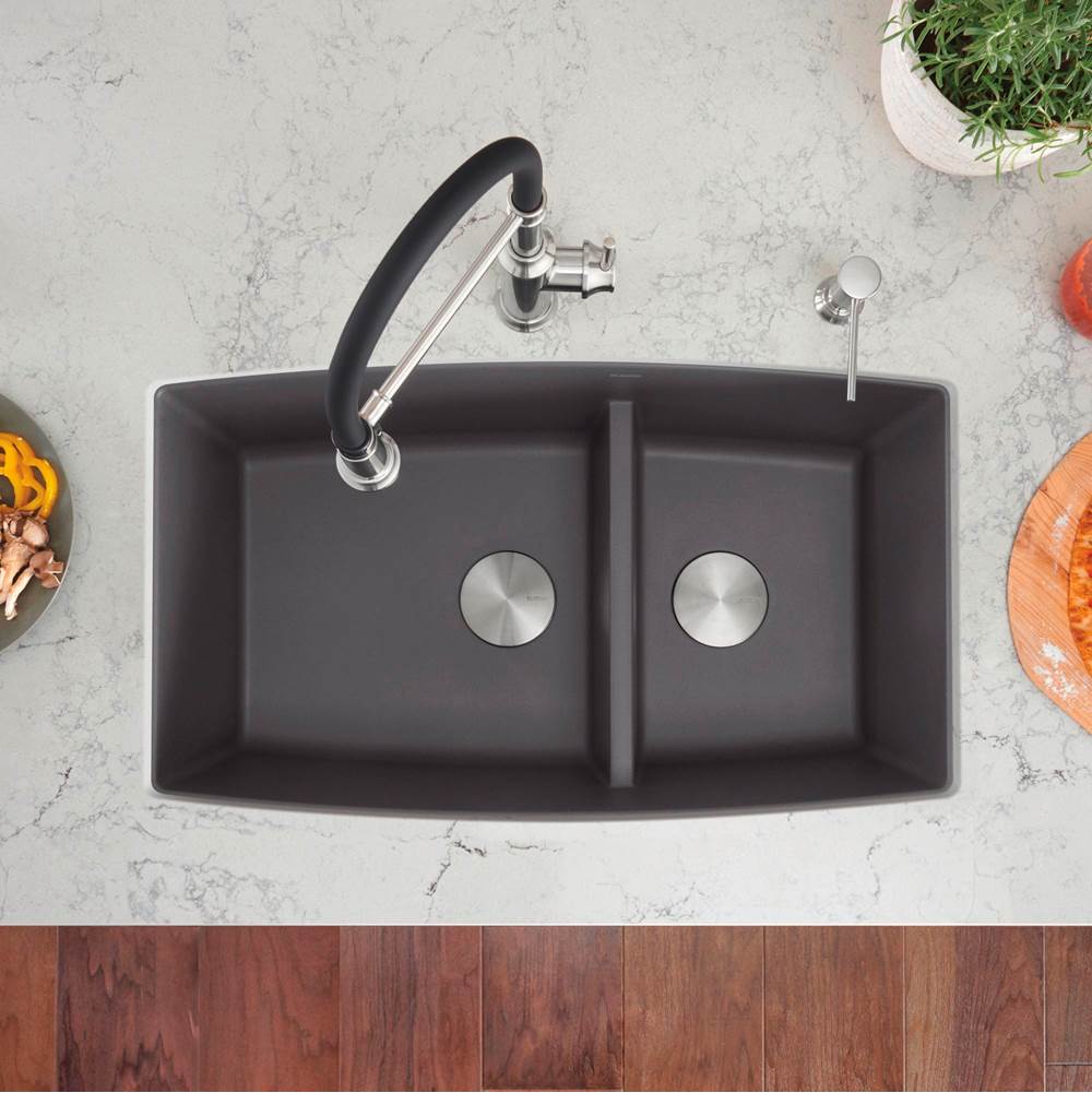 Performa SILGRANIT 33'' 60/40 Double Bowl Undermount Kitchen Sink with Low Divide - White
