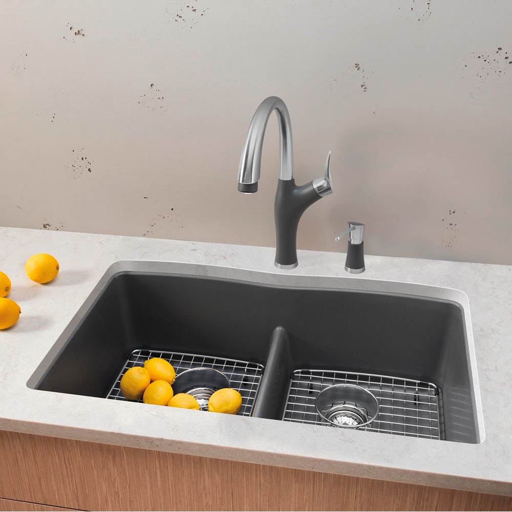 Diamond SILGRANIT 32'' 50/50 Double Bowl Undermount Kitchen Sink with Low Divide - Cinder