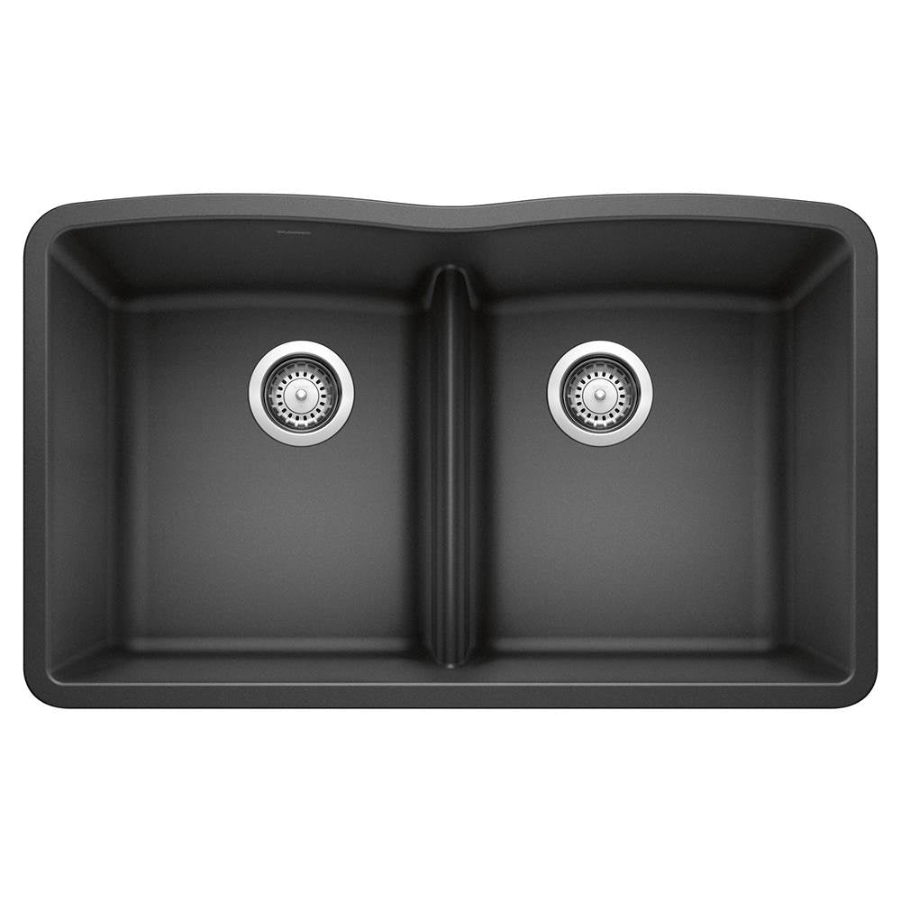 Blanco - Diamond SILGRANIT 32'' 50/50 Double Bowl Undermount Kitchen Sink with Low Divide - Anthracite - Anthracite
