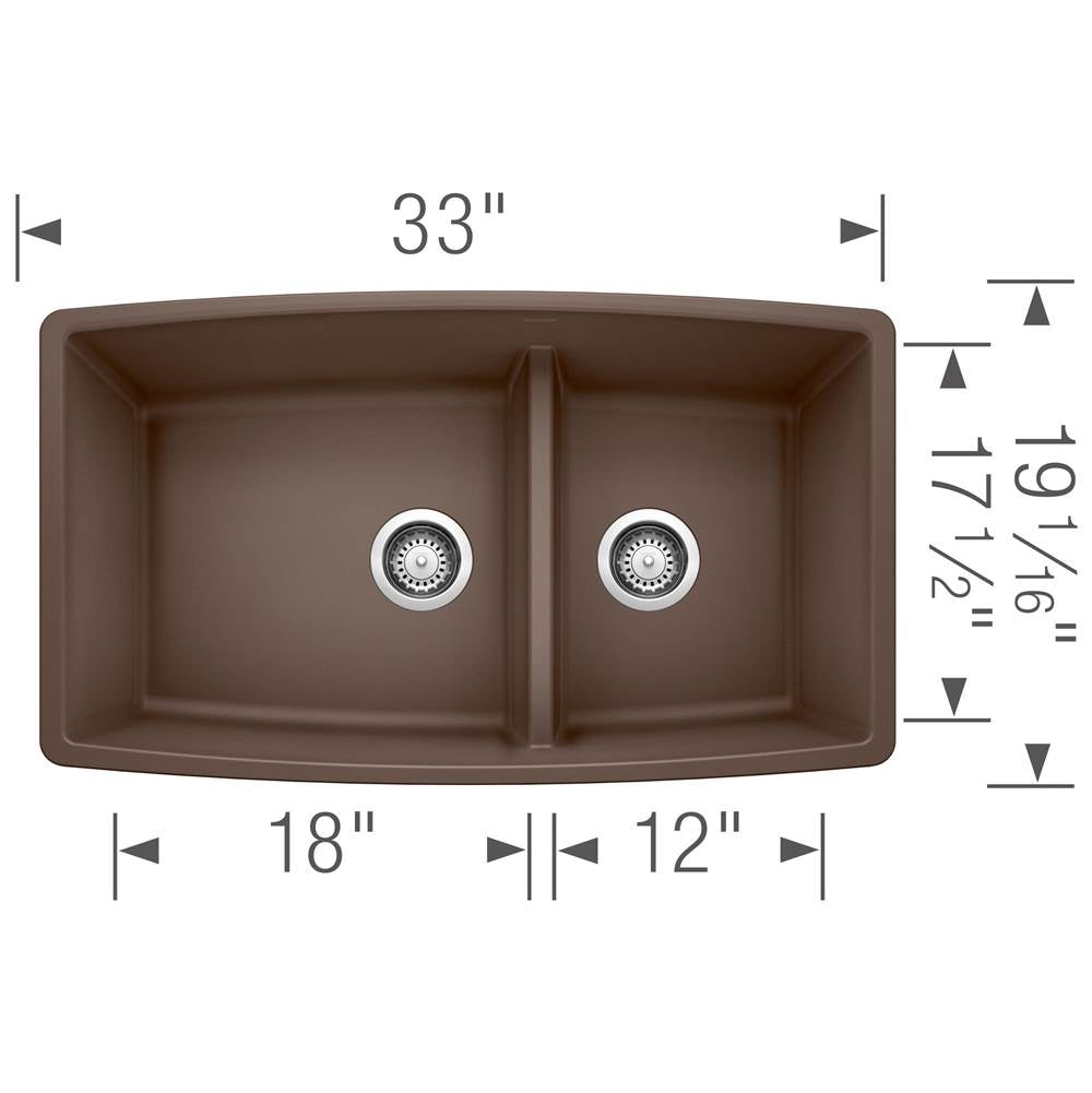 Performa SILGRANIT 33'' 60/40 Double Bowl Undermount Kitchen Sink with Low Divide - White