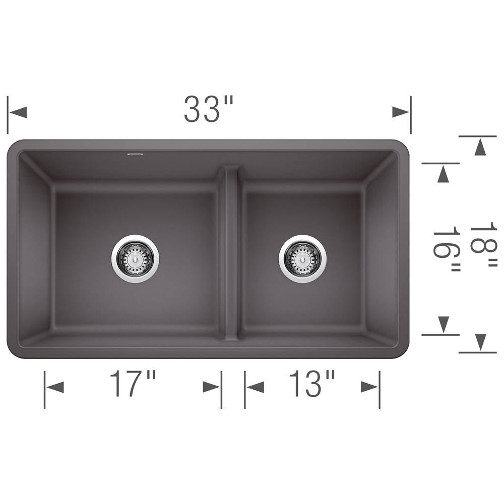 Precis SILGRANIT 33'' 60/40 Reversible Double Bowl Undermount Kitchen Sink with Low Divide - Cinder