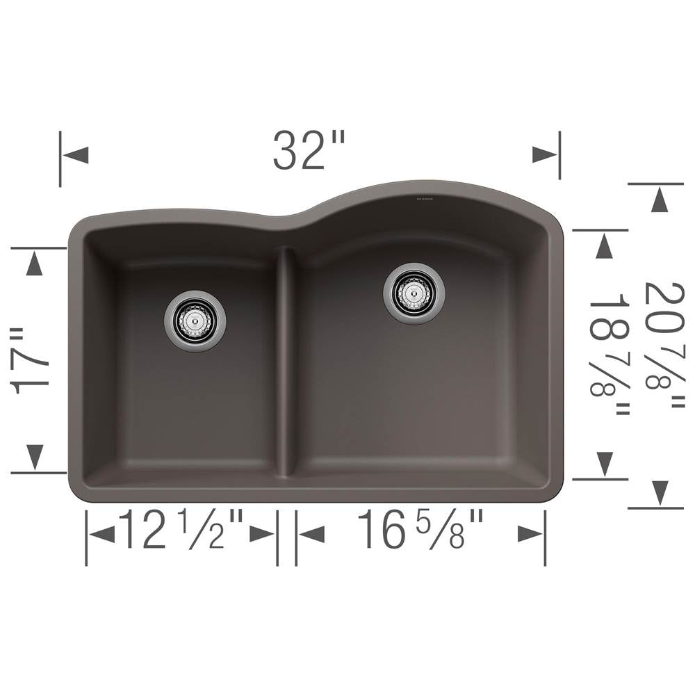 Diamond SILGRANIT 32'' 40/60 Reverse Double Bowl Undermount Kitchen Sink with Low Divide - Soft White
