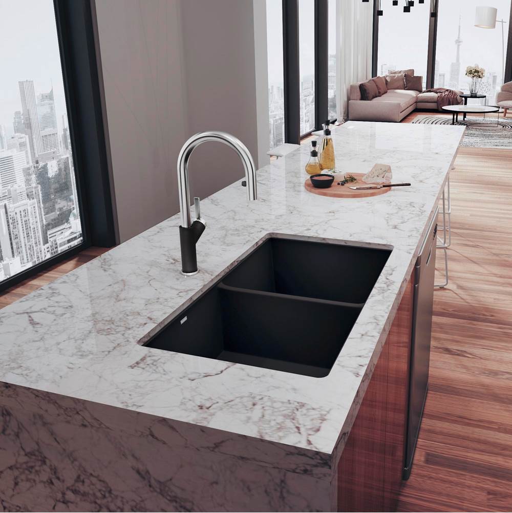 Precis SILGRANIT 29'' 50/50 Double Bowl Undermount Kitchen Sink - Coal Black