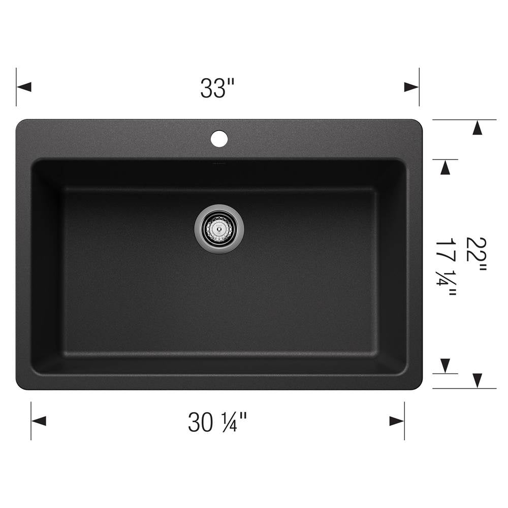 Liven SILGRANIT 33'' Super Single Dual Mount Kitchen Sink - Coal Black