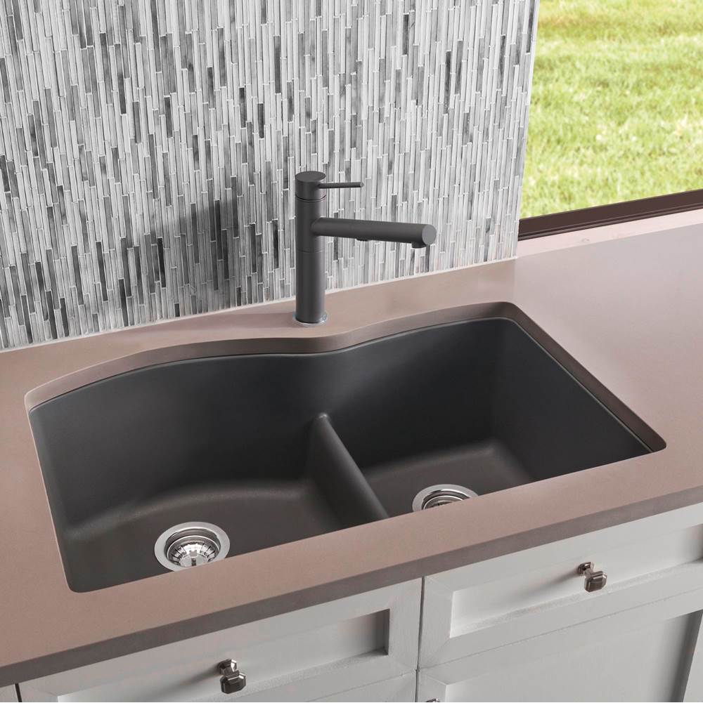 Diamond SILGRANIT 32'' 60/40 Double Bowl Undermount Kitchen Sink with Low Divide - Anthracite