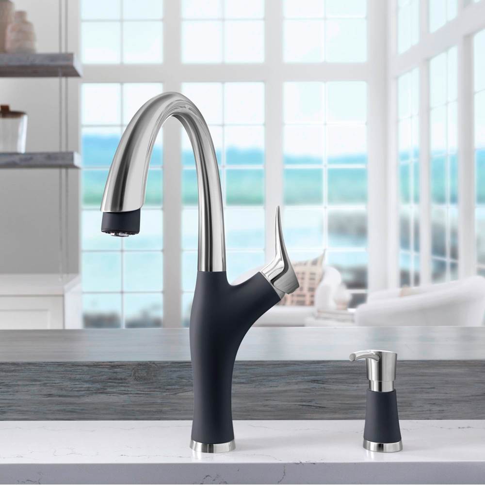 Artona Pull-Down Dual-Spray Kitchen Faucet - PVD Steel/Anthracite
