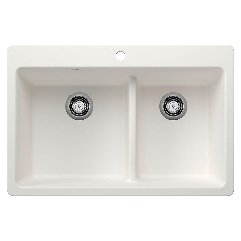 Blanco - Liven SILGRANIT 33'' 60/40 Double Bowl Dual Mount Kitchen Sink with Low Divide - White - White