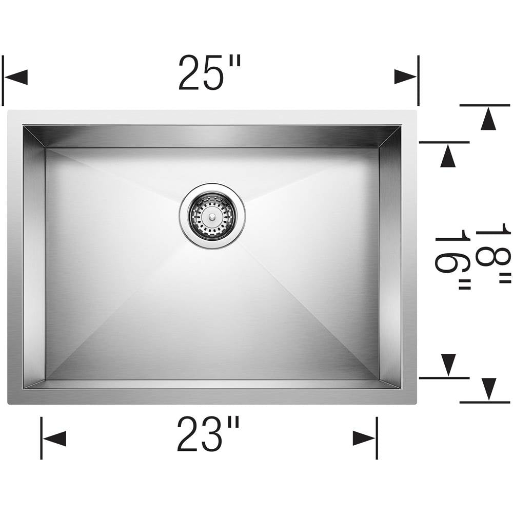 Quatrus R0 25'' Single Bowl Undermount Stainless Steel Kitchen Sink