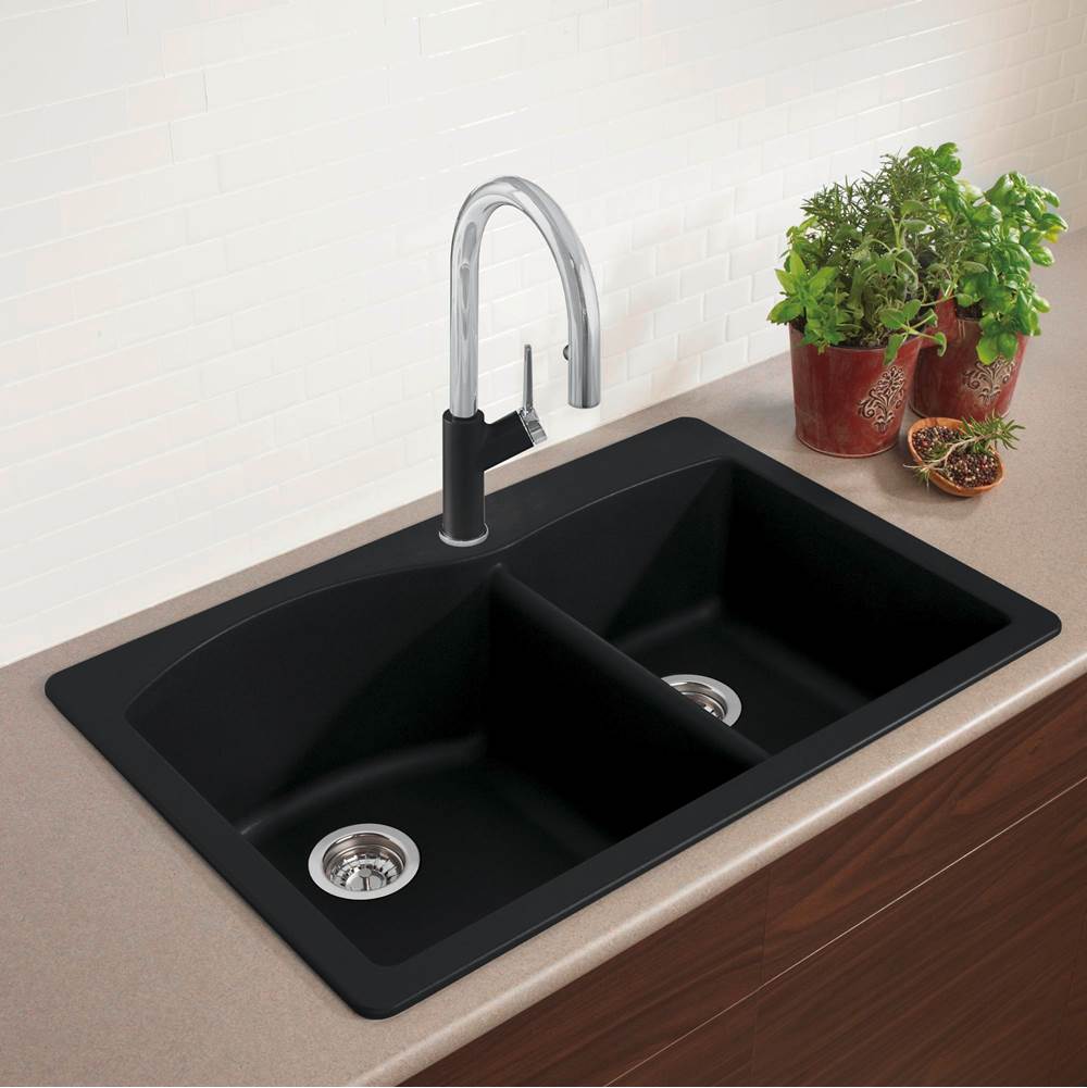 Diamond SILGRANIT 33'' 60/40 Double Bowl Dual Mount Kitchen Sink - Cafe
