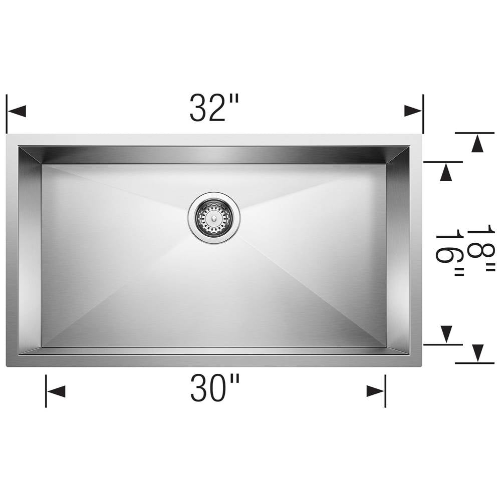 Quatrus R0 32'' Single Bowl Undermount Stainless Steel Kitchen Sink