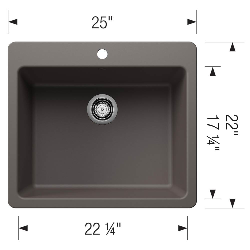 Liven SILGRANIT 25'' Single Bowl Dual Mount Kitchen Sink - Coal Black