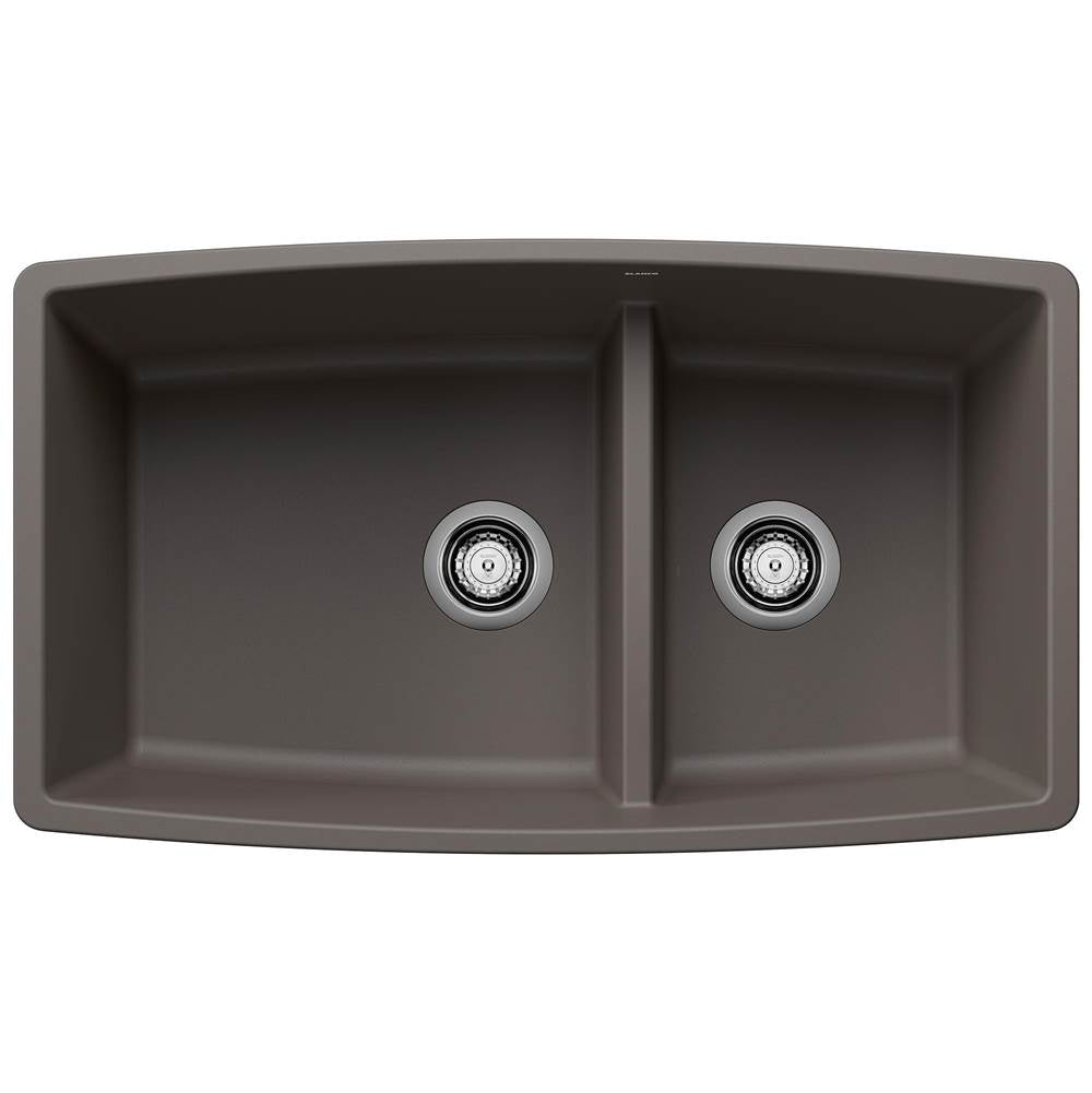 Blanco - Performa SILGRANIT 33'' 60/40 Double Bowl Undermount Kitchen Sink with Low Divide - Volcano Gray - Volcano Gray