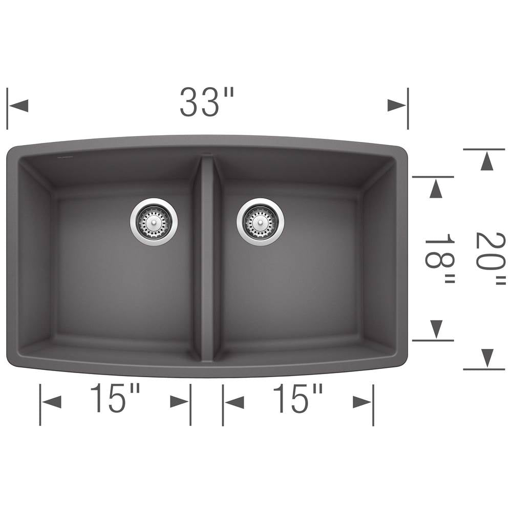 Performa SILGRANIT 33'' 50/50 Double Bowl Undermount Kitchen Sink - Cafe