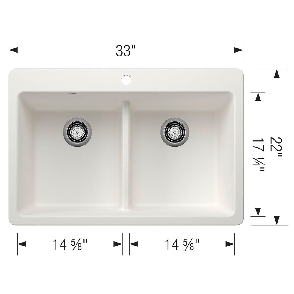 Liven SILGRANIT 33'' 50/50 Double Bowl Dual Mount Kitchen Sink with Low Divide - Coal Black