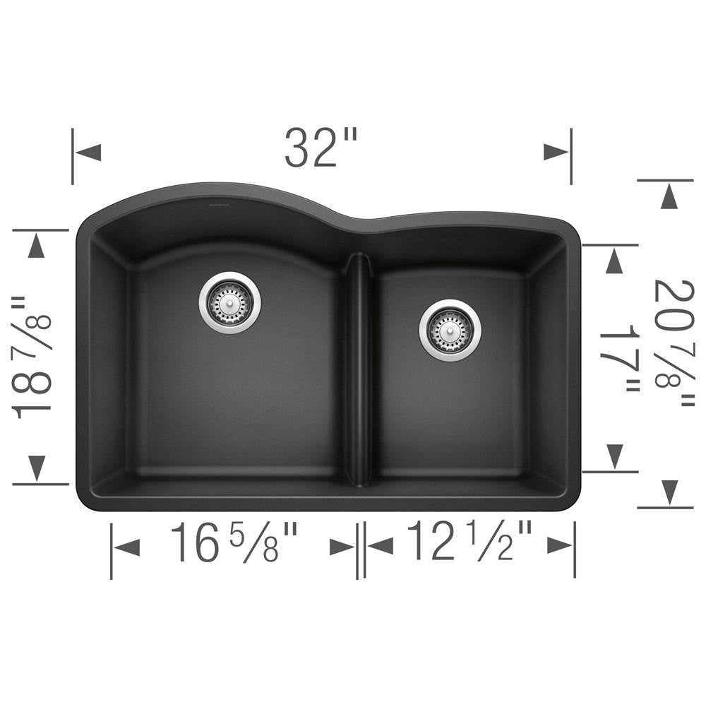 Diamond SILGRANIT 32'' 60/40 Double Bowl Undermount Kitchen Sink with Low Divide - Anthracite