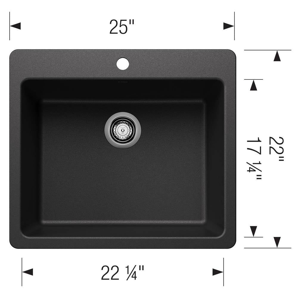 Liven SILGRANIT 25'' Single Bowl Dual Mount Kitchen Sink - Coal Black
