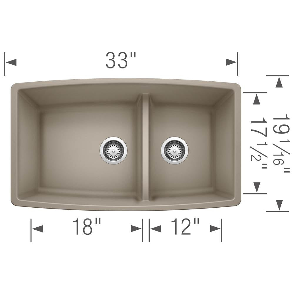 Performa SILGRANIT 33'' 60/40 Double Bowl Undermount Kitchen Sink with Low Divide - White