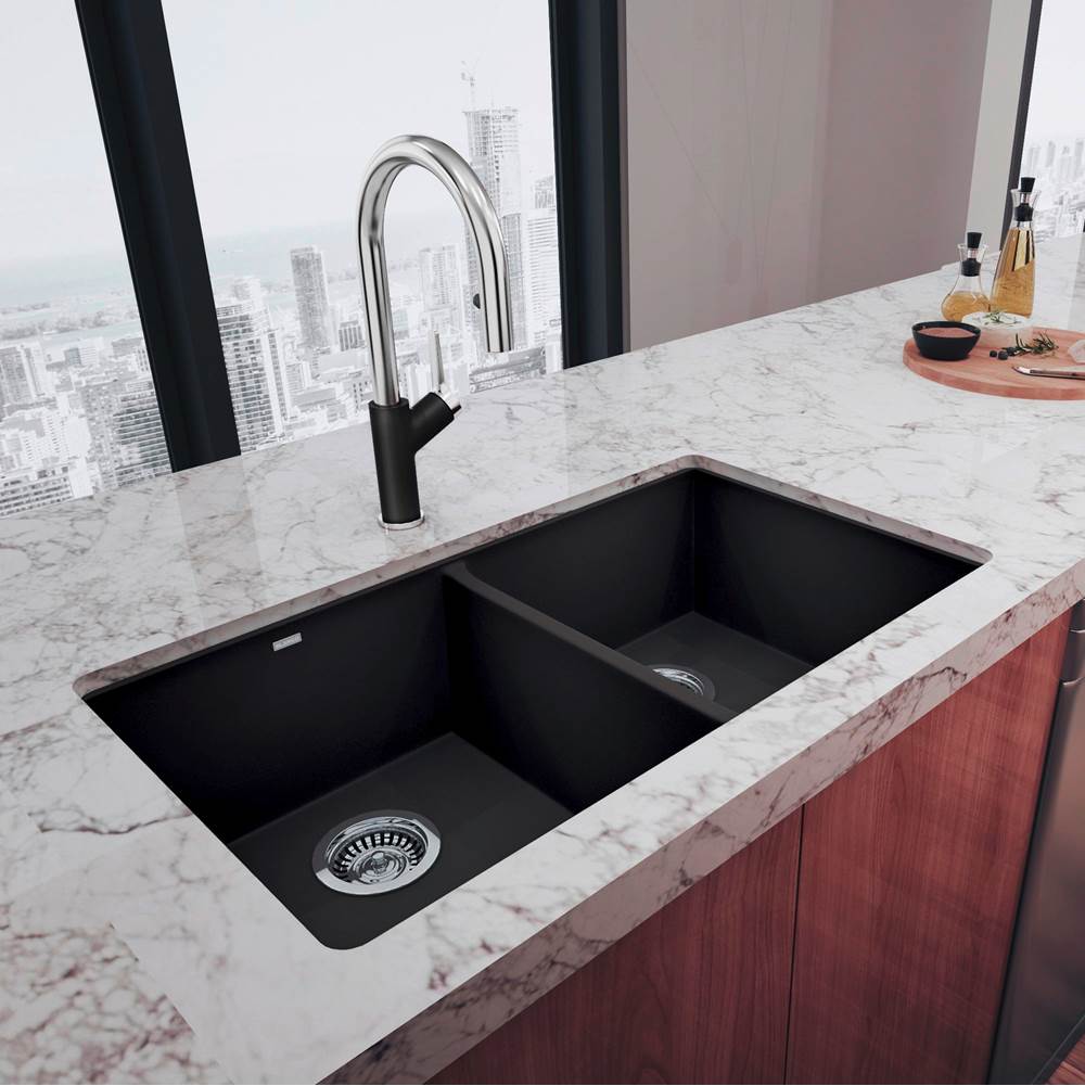 Precis SILGRANIT 29'' 50/50 Double Bowl Undermount Kitchen Sink - Coal Black