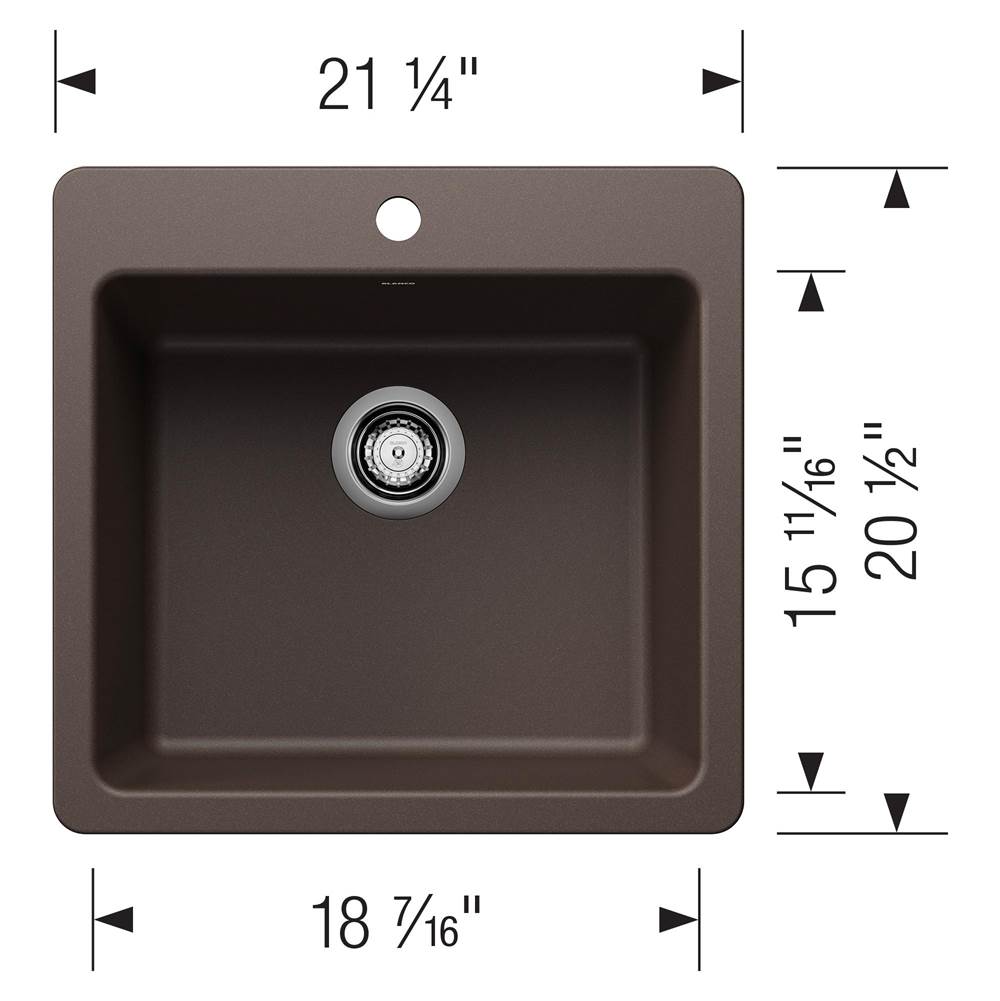 Liven SILGRANIT 21'' Single Bowl Dual Mount Kitchen Sink - Coal Black