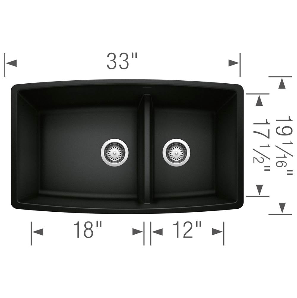 Performa SILGRANIT 33'' 60/40 Double Bowl Undermount Kitchen Sink with Low Divide - White
