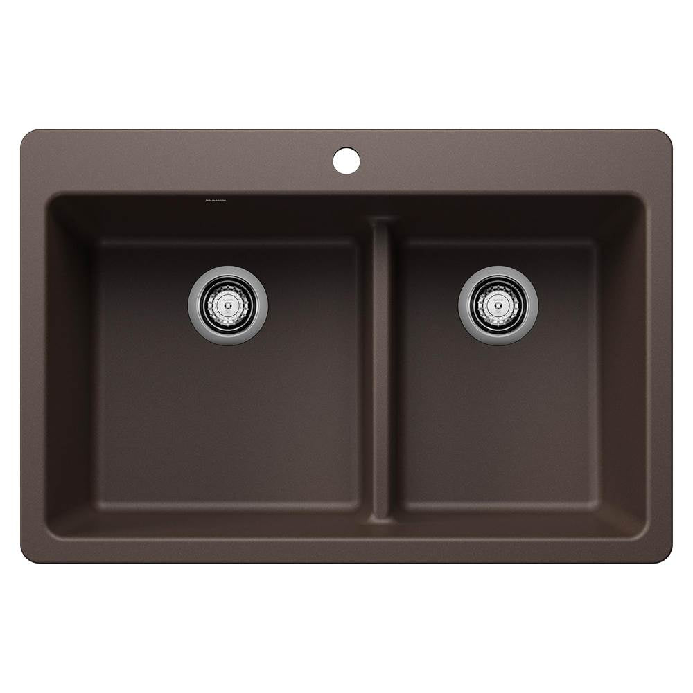 Blanco - Liven SILGRANIT 33'' 60/40 Double Bowl Dual Mount Kitchen Sink with Low Divide - Cafe - Cafe